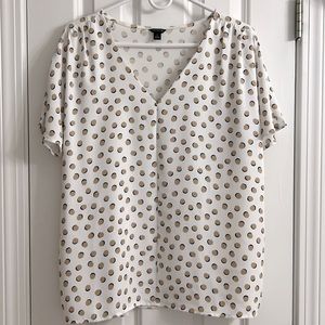 Ann Taylor White and Gold Polka Dot Top